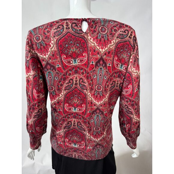 Talbots Womens L Red Multicolor Paisley Print Merino Wool Sweater Made In China - Picture 5 of 16